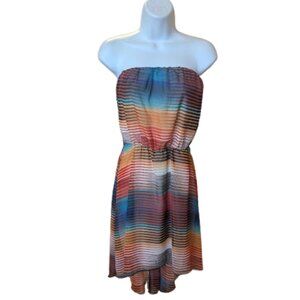 Colorful Striped Strapless Dress Size Medium
